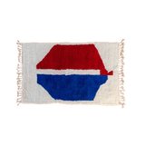 beautiful Beni Ourain rug, crafted from organic wool with soft blue and red hues. Perfect balance