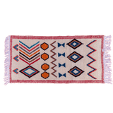 Prosperity Runner Moroccan Rug: featuring white, blue, tangerine, red, and black colors. Handcrafted with tribal symbols