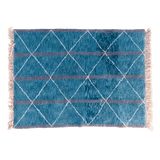 Royal Ocean Moroccan Rug: ocean blue, white, and grey hues in 100% natural wool, Handcrafted from Beni Ouarain
