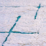 Fantastic Maze Beni Ourain Rug a modern turquoise blue design on natural wool,