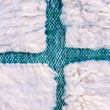 Fantastic Maze Beni Ourain Rug a modern turquoise blue design on natural wool,