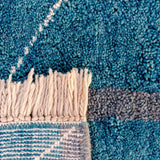 Royal Ocean Moroccan Rug: ocean blue, white, and grey hues in 100% natural wool, Handcrafted from Beni Ouarain